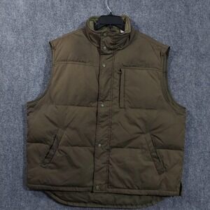 Timberland Vest Mens XL Olive Green Stratham Issue Down Puffer Zip Snap Pockets